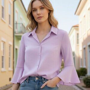 Tuckernuck Norah Blouse Lilac ]Bell Sleeve Pastel Bohemian Top NWT Size M